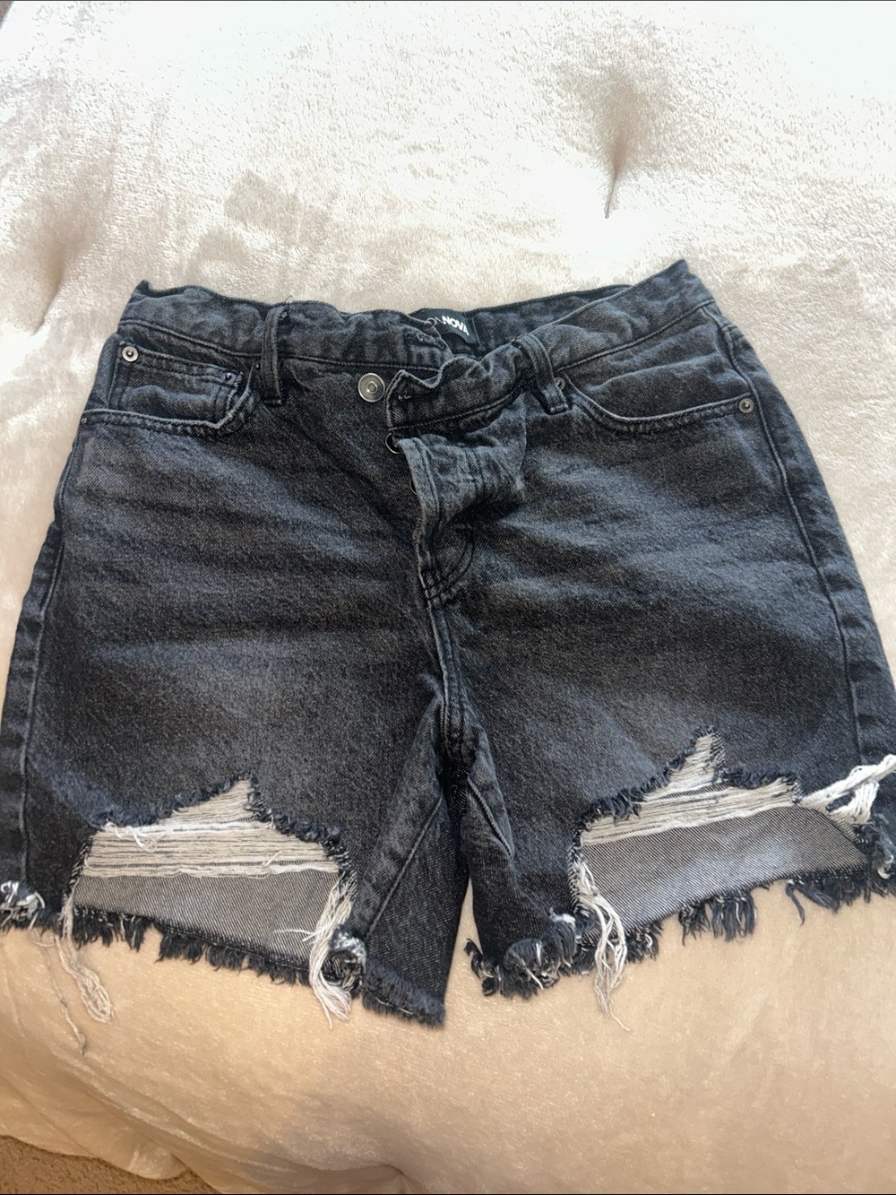 Black Distressed Denim Shorts - Unbranded